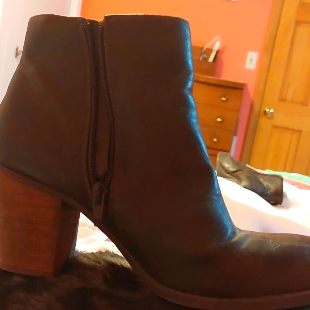 Diba Faux Leather Brown Double Zipper Booties